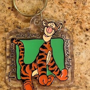 Vintage Disney Tigger plastic Keychain with Green Background